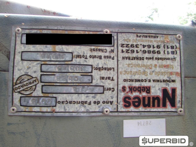 REBOQUE CARRETINHA CARGA SECA NUNES CA 500 1E, 2013/2013, Placa FINAL 5 (PE), (Ref.: WU / TP28714)