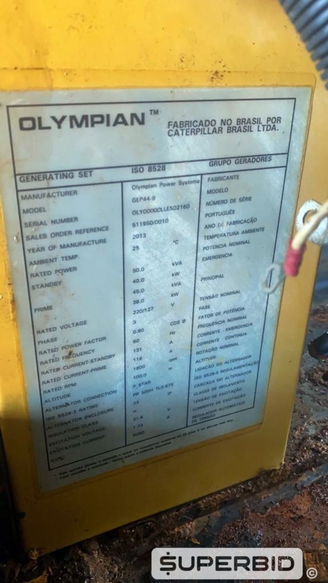 GRUPO GERADOR OLYMPIAN, POT.: 45/50 KVA (Ref.: IT)