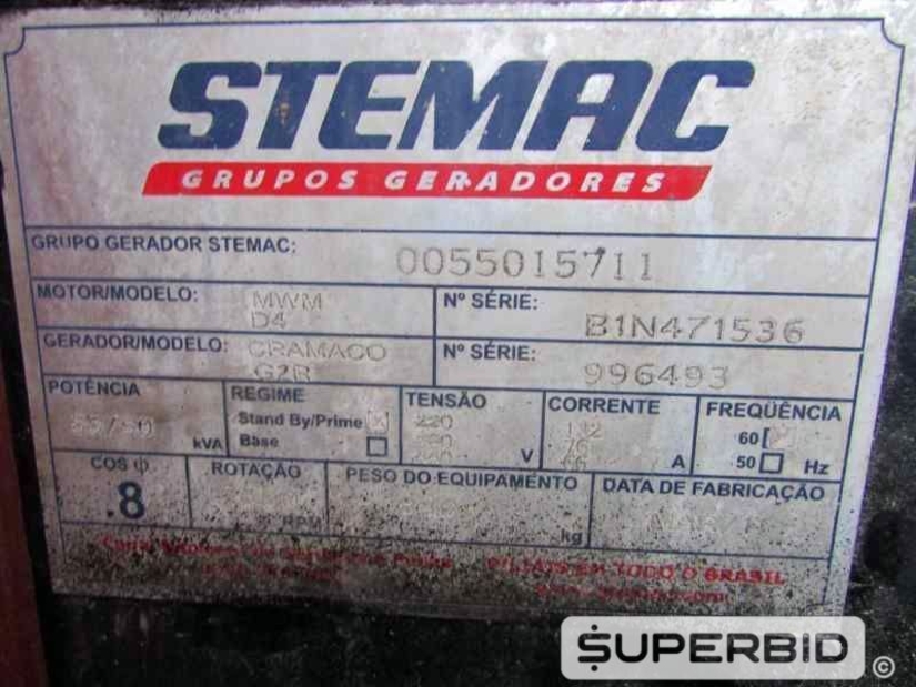 GRUPO GERADOR Á DIESEL STEMAC ST55 50 KVA, ANO: 2011, SÉRIE: 0055015711. (Ref.: JBE)