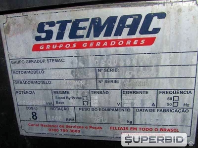 GRUPO GERADOR Á DIESEL STEMAC ST500 500 KVA, ANO: 2009, SÉRIE: 0500466009. (Ref.: JDV)