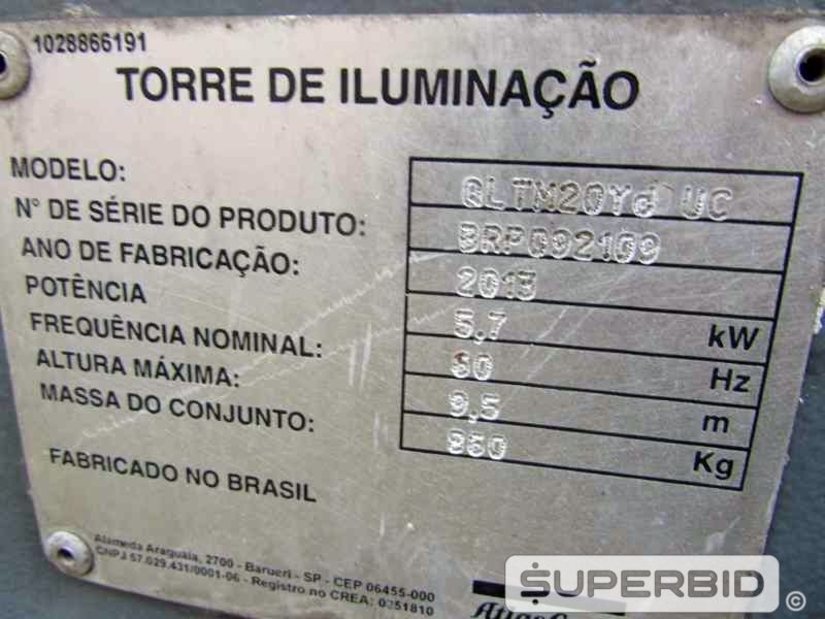 TORRE DE ILUMINACAO TEREX RL4000 E TORRE DE ILUMINACAO Á DIESEL ATLAS COPCO QLTM20, ANO: 2013, SÉRIE: BRP092109, (02 PÇ.) (Ref.: JER)
