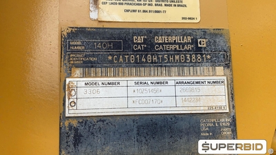 MOTONIVELADORA CATERPILLAR 140 H, ANO: 2008, SÉRIE: CAT0140HT5HM03881 (Ref: IAQ)