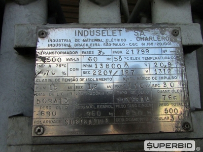 TRANSFORMADOR TRIFÁSICO Á ÓLEO INDUSELET POT. 500 KVA, SÉRIE: 21799. (Ref.: WMEL_UM02)