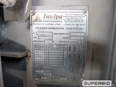 TRANSFORMADOR TRIFÁSICO Á ÓLEO INTELPA POT. 600 KVA, ANO: 2012, SÉRIE: 5730. (Ref.: WMBE_UM02)