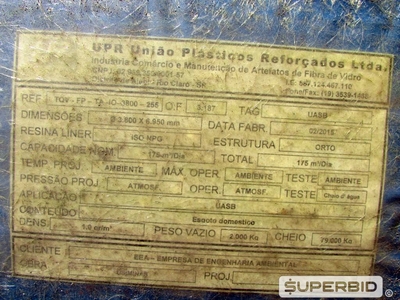 CJ. FOSSAS SÉPTICAS EM VIBRA DE VIDRO CAP. NOM. 175M³/DIA, DIMENSÕES: (3,80X6,95 METROS), CAP.: 79.000 KG, ANO: 2015. (Ref.: WMBV_UM02)