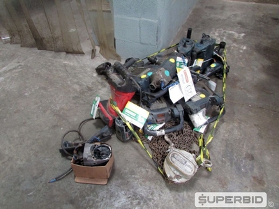 TALHA DE CORRENTE, ROMPEDORES ELÉTRICO, FURADEIRA, ESMERILHADEIRA E OUTROS (11 PÇS) (Ref.: FDO)