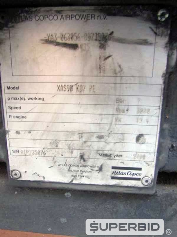 COMPRESSOR DE AR ATLAS COPCO XAS 37 HARD HAT 75PCM-7B, ANO: 2006. (Ref.: JBO)