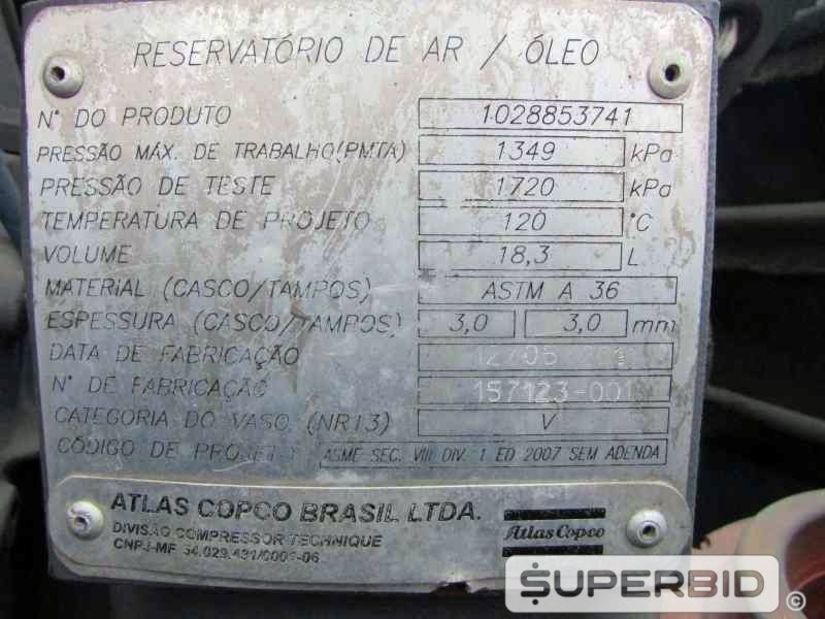 COMPRESSOR DE AR ATLAS COPCO XAS 87 180PCM-7B, ANO: 2006. (Ref.: JBL)