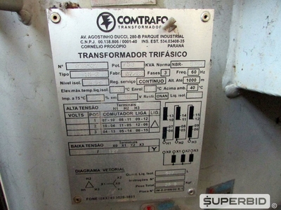 TRANSFORMADOR TRIFÁSICO Á ÓLEO COMTRAFO POT. 750 KVA, ANO: 2008, SÉRIE: 038527. (Ref.: WMBD_UM02)