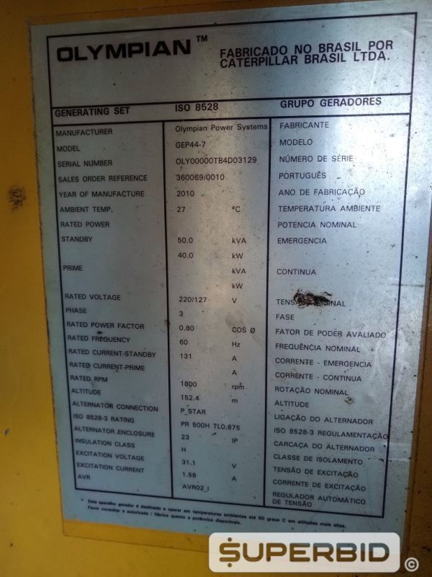 GRUPO GERADOR A DIESEL OLYMPIAN GEP447 SÉRIE:OLY00000TB4D03129 ANO: 2010 70KVA. (Ref.: SP)