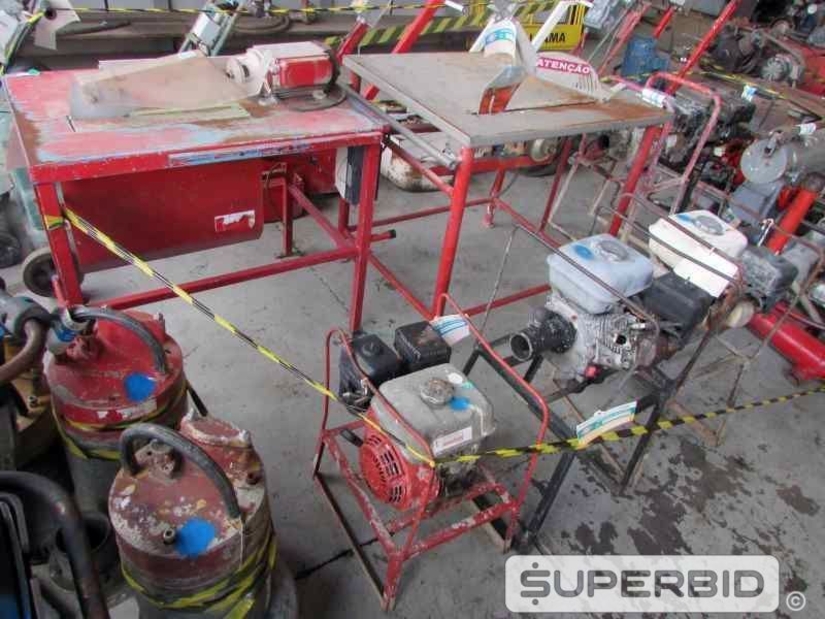 SERRA DE BANCADA, BOMBA CENTRIFUGA, CURVADOURA DE TUBOS E MOTOR DE ACIONAMENTO Á GASOLINA, (10 PÇ.) (Ref.: JCT)