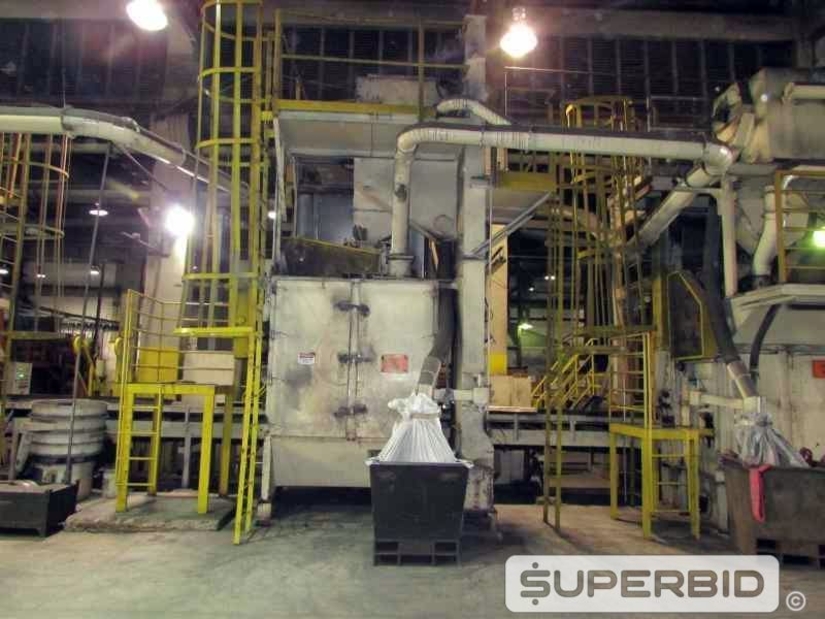 LINHA DE PRODUÇÃO JATEAMENTO COM 3 JATOS GRANALHA, ESTEIRA E CARRO CARREGADOR (Ref.: Linha Produção)