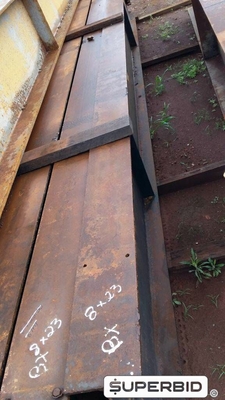 14 PEÇAS DE VIGAS AÇO CARBONO I  8¿ X 23¿ USADA, SENDO COMPRIMENTO APROXIMADO DE 06 METROS (APROX. 6300 KGS) (PREÇO P/KG)