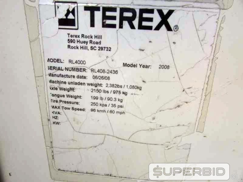 TORRE DE ILUMINAÇÃO Á DIESEL WACKER NEUSON LT6L E TORRE DE ILUMINAÇÃO Á DIESEL TEREX RL4000, ANO: 2008, SÉRIE: RL408-2436, (02 PÇ.). (Ref.: JEP)