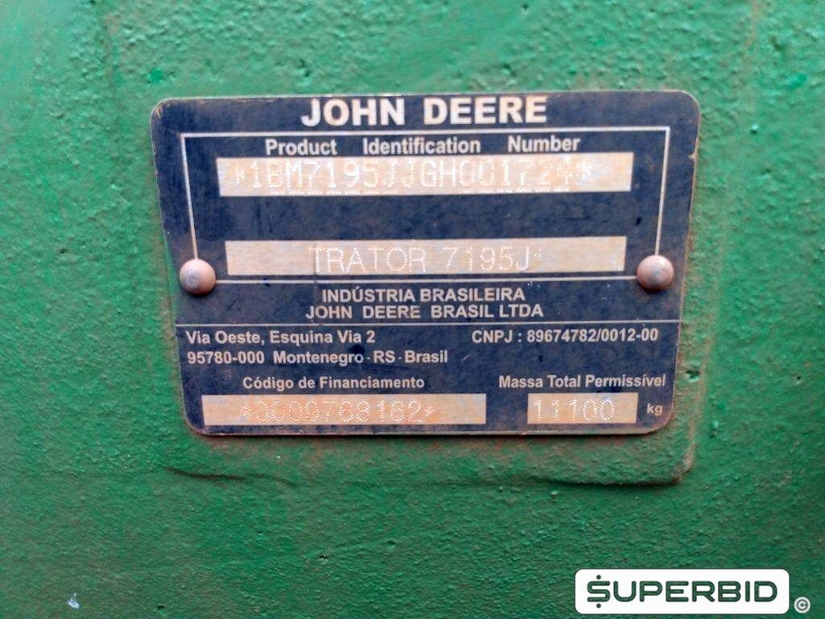 TRATOR DE PNEUS JOHN DEERE 7195J 4X4, ANO: 2016, SÉRIE: 1BM7195JJGH001724 (Ref: 2120)