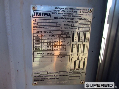 01 TRANSFORMADOR TRIFÁSICO Á ÓLEO ITAIPU POT.: 225 KVA e 01 TRANSFORMADOR Á SECO KIMARKI POT.: 15 KVA (Ref.: WMGR_UM02)