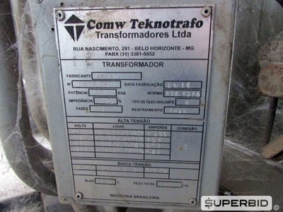 TRANSFORMADOR TRIFÁSICO Á ÓLEO COMW TEKNOTRAFO / IMAN POT. 30 KVA, SÉRIE: 667024. (Ref.: WMBI_UM02)